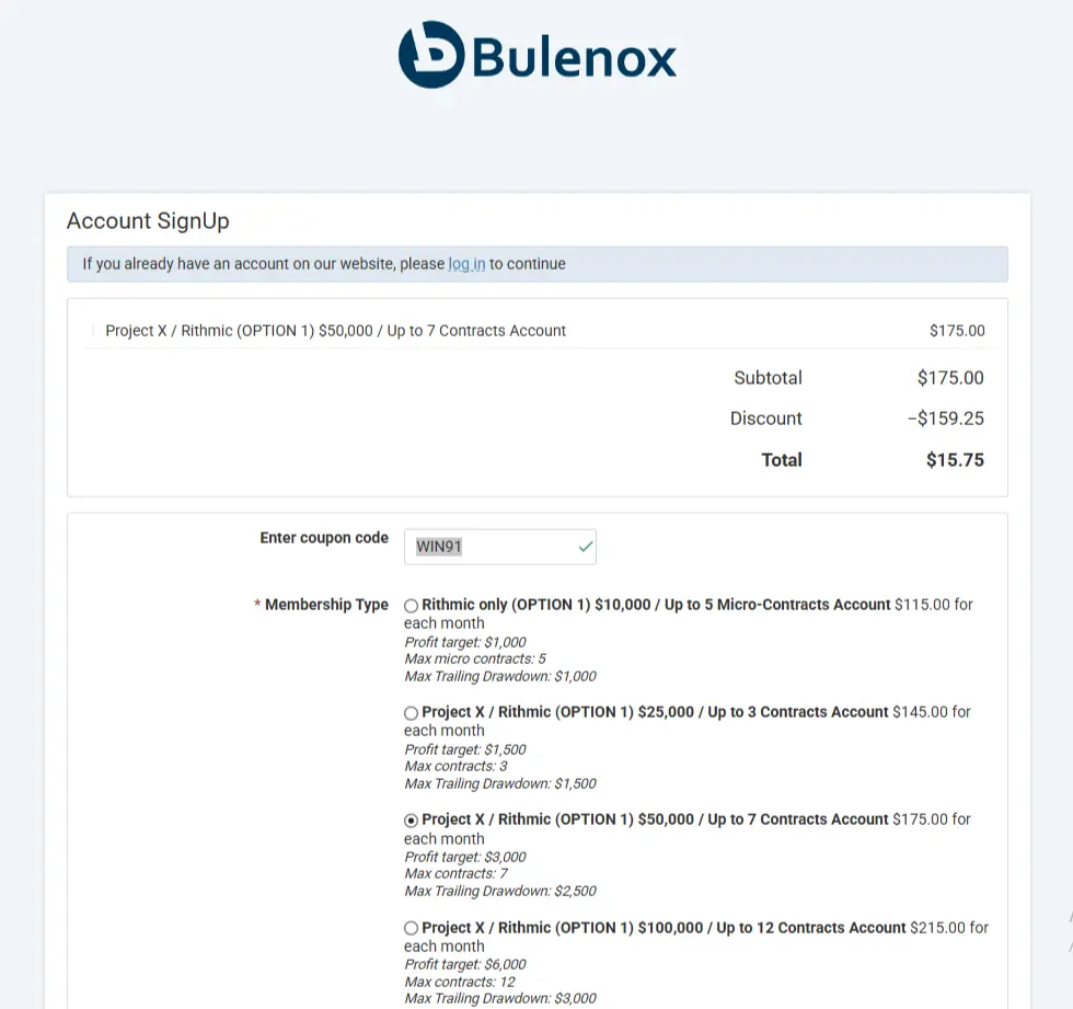 Account registration screenshot